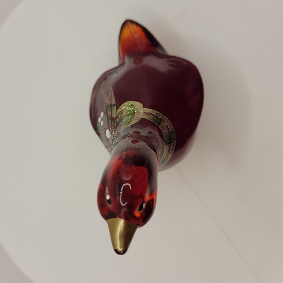 Signed Fenton Ruby Red Goose w/Hand Painted Christmas Ribbon & Bow - Picture 14 of 14